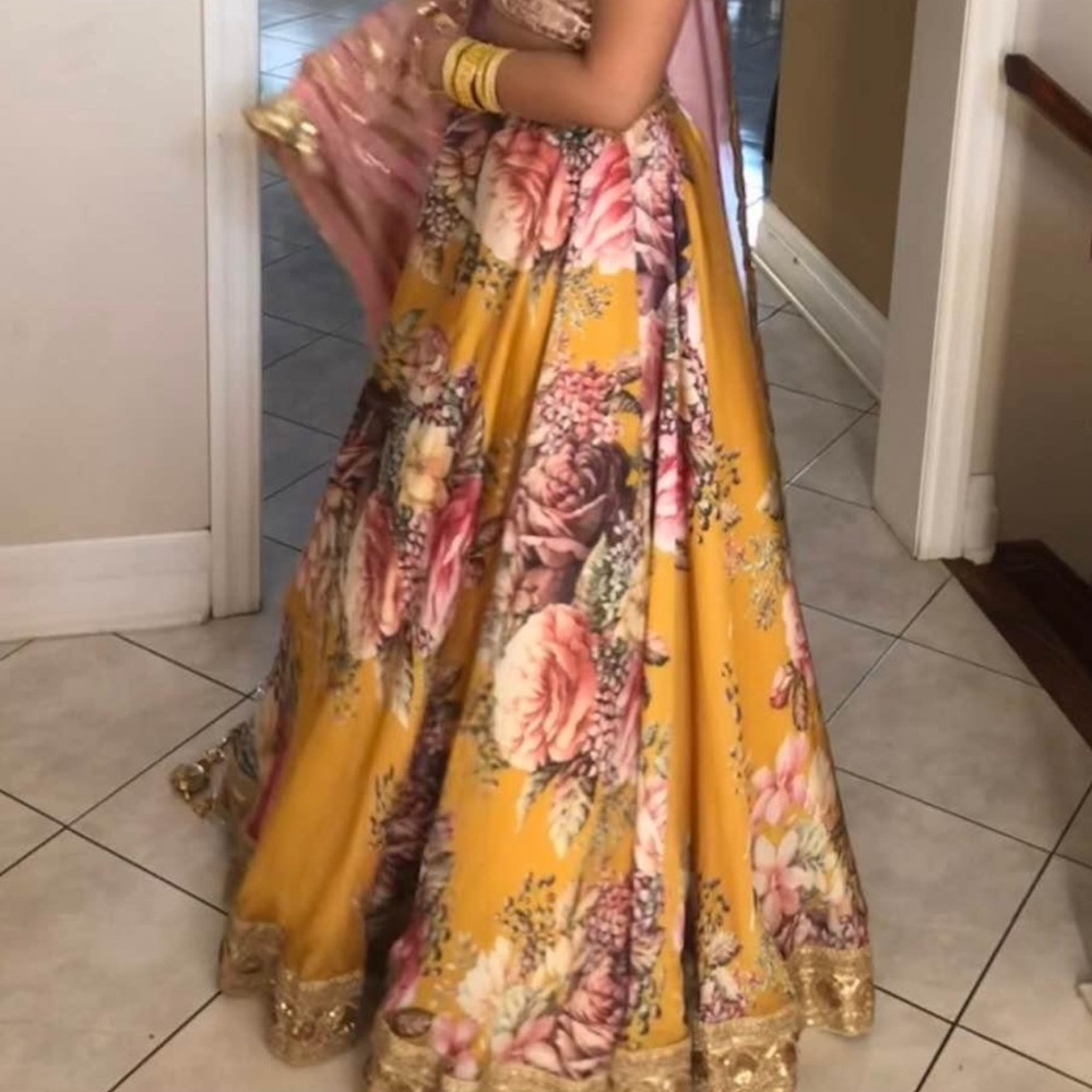 Vibrant Floral Lehenga with Pink Accents
